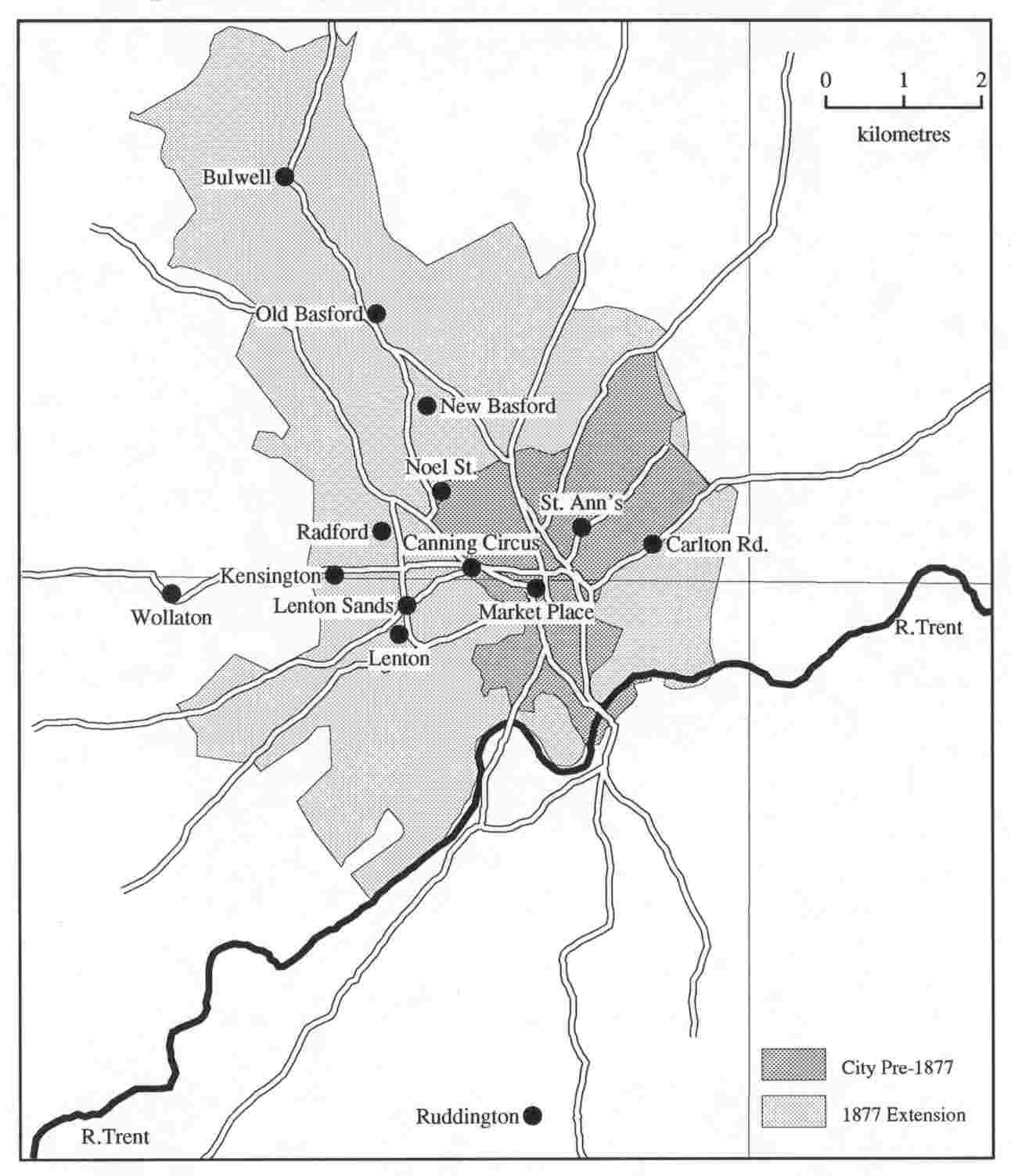 Map 2 - Nottingham Plough Monday
    locations discussed in this paper