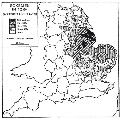 Map 3 - Sokemen in 1083 (Adjusted for slaves) after H.C.Darby (1977), p.65